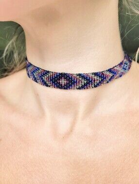 Handwoven Boho Multicolor Beaded Choker Necklace - Women's Jewelry